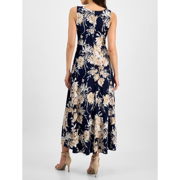 Studio One New York Navy Blue Floral Maxi Dress Sleeveless Keyhole Accent - Picture 10 of 10